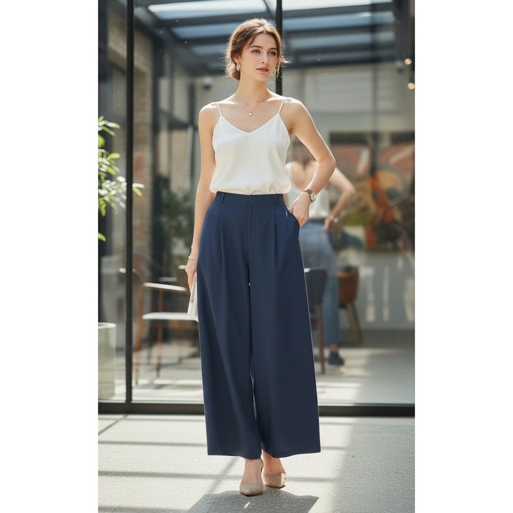 CIDER Dark Navy Wide Leg Cropped Palazzo Pants Women's Size 0XL